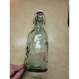 Collectible Vintage Sage GREEN Embossed COW "MILK" Bottle w/Wired Bale Lid